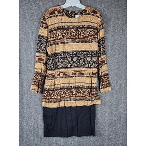 K.C. Spencer Dress Womens 16 Vintage Brown Paisley Mixed Print Long Sleeve EUC